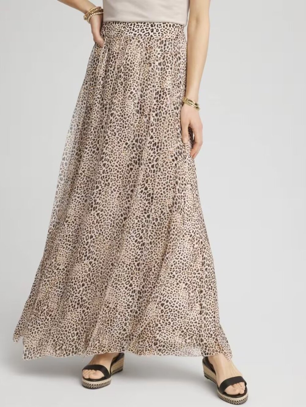 Chico's Animal Print Georgette Maxi Skirt SIZE 1 (Chico's Size)